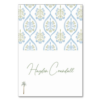 Tarjeta De Mesa Bespoke Blue and Green Wedding Palm Tree