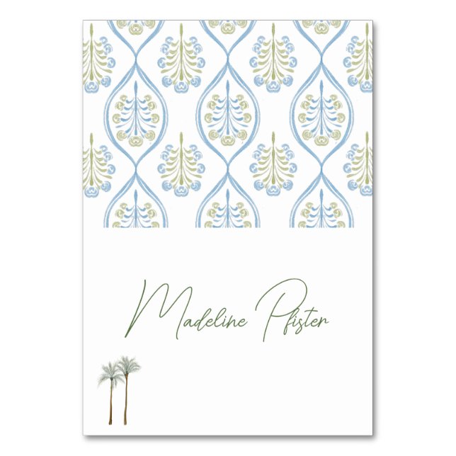 Tarjeta De Mesa Bespoke Blue and Green Wedding Palm Tree Table Num (Anverso)