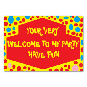Tarjeta De Mesa Bienvenidos a mi fiesta de diseño azul rojo amaril