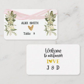 Tarjeta De Mesa Bienvenidos Pink Ribbon y White Rose