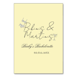 Tarjeta De Mesa Bikins & Martinis bachelorette party yellow retro