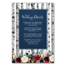 Birch Trees Navy Burgundy Boda Insertar Cartas