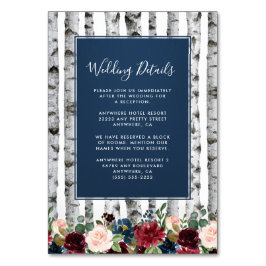 Tarjeta De Mesa Birch Trees Navy Burgundy Boda Insertar Cartas
