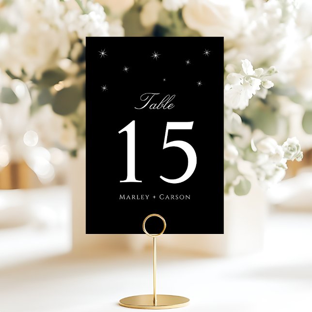 Tarjeta De Mesa Black and White Midnight Starry Wedding (Subido por el creador)