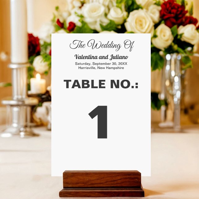 Tarjeta De Mesa Black and White Portrait Wedding Table Number (Typography style black and white portrait wedding table card as table number)