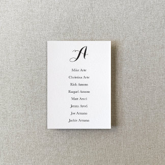 Tarjeta De Mesa Black and White Script Table Seating Chart Card