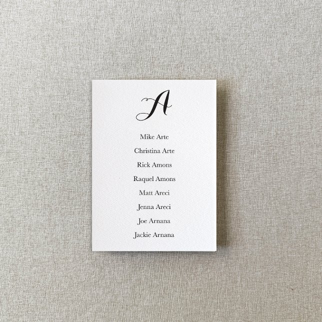 Tarjeta De Mesa Black and White Script Table Seating Chart Card (Subido por el creador)