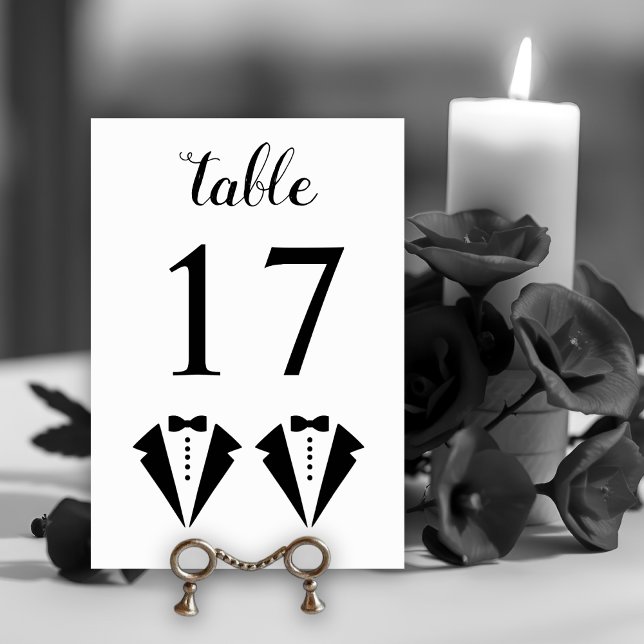 Tarjeta De Mesa Black and white tuxedo two grooms gay wedding (Subido por el creador)
