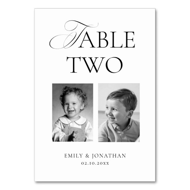 Tarjeta De Mesa Black and White Wedding Photo  (Anverso)