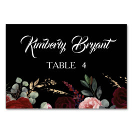 Tarjeta De Mesa Black Burgundy Red Floral Individual Names Place