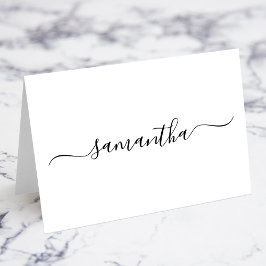 Tarjeta De Mesa Black Elegant Swash Signature Nombre Cartas de lug