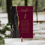 Tarjeta De Mesa Black Gold Agate Burgundy Boda Número de tabla<br><div class="desc">El borde izquierdo de esta elegante y moderna tarjeta boda número de mesa cuenta con un borde de barra de acuarela negra recortado con un falso purpurina de oro. La palabra "tabla" aparece en un guión de escritura a mano de color dorado en un fondo rojo burdeos. Agregue los nombres...</div>