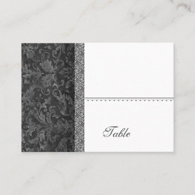 Tarjeta De Mesa Black Grunge Damask Place Card - Fiesta de bodas (Anverso)