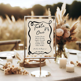 Tarjeta De Mesa Black Hand Drawn Champagne Whimsical Wedding
