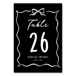 Tarjeta De Mesa Black Hand Drawn White Bow Wedding