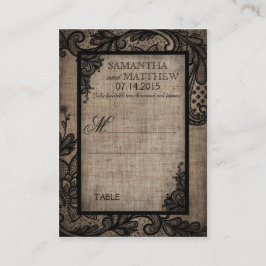 Tarjeta De Mesa Black Lace Burlap Boda de Gótico moderno