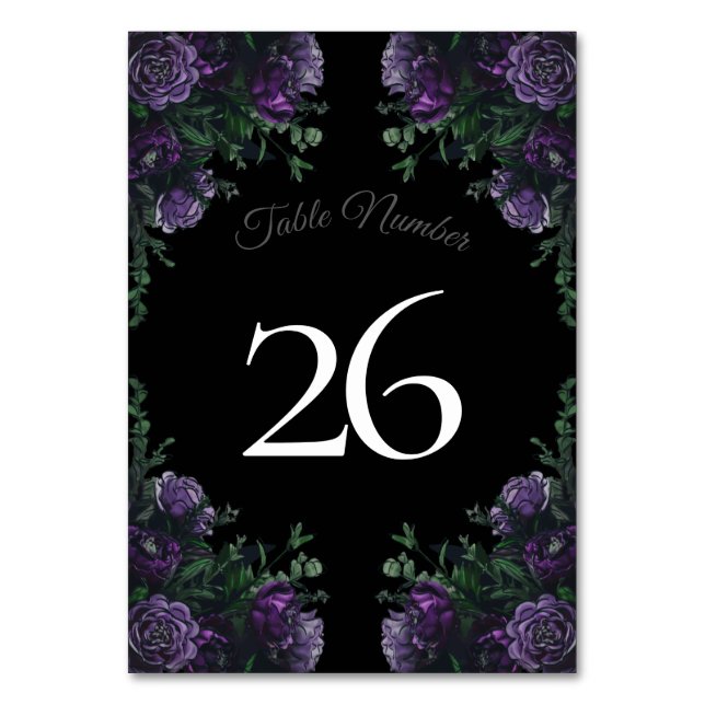 Tarjeta De Mesa Black Purple Floral Elegant Wedding Gótico (Reverso)
