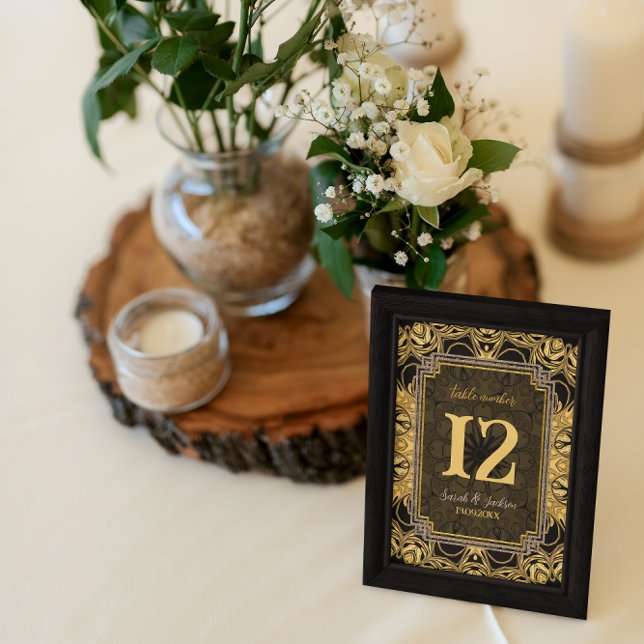 Tarjeta De Mesa Black Sun Gold Black Table No con nombres de invit (Black Sun Gold Black Table Sign  template)