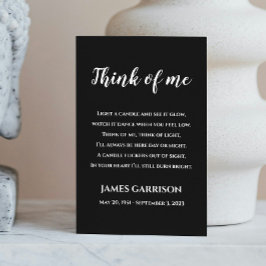 Tarjeta De Mesa Black Think Of Me Celebration of Life Candle