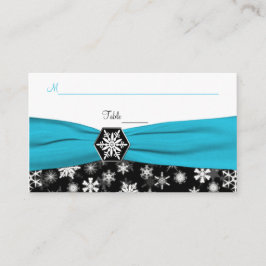 Tarjeta De Mesa Black, White, Aqua Snowflakes Place Cards