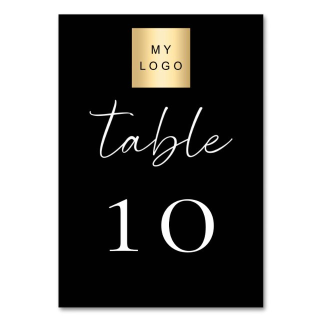 Tarjeta De Mesa Black white business logo table number (Anverso)