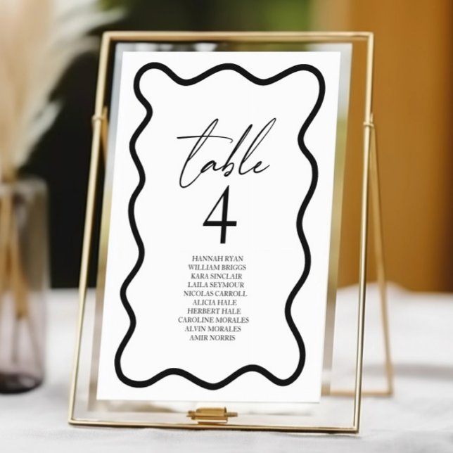 Tarjeta De Mesa Black White Elegant Wavy Border Wedding (Subido por el creador)