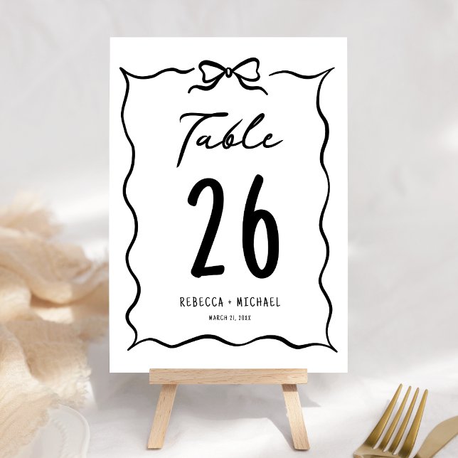 Tarjeta De Mesa Black & White Hand Drawn Bow Wedding (Subido por el creador)