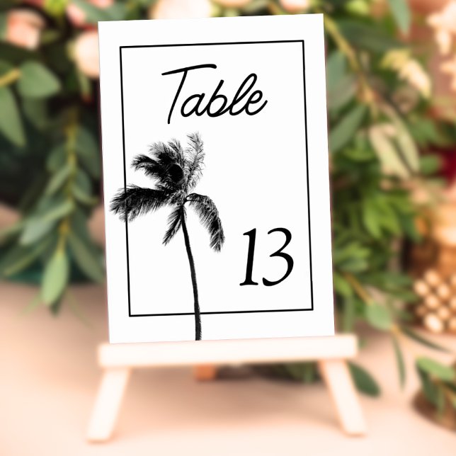 Tarjeta de mesa blanca y negra de árbol de palma m (Minimalist Palm Tree Black & White Table Card
)