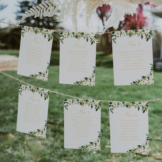 Tarjeta De Mesa Blanco Elegante Floral | Boda  (Subido por el creador)