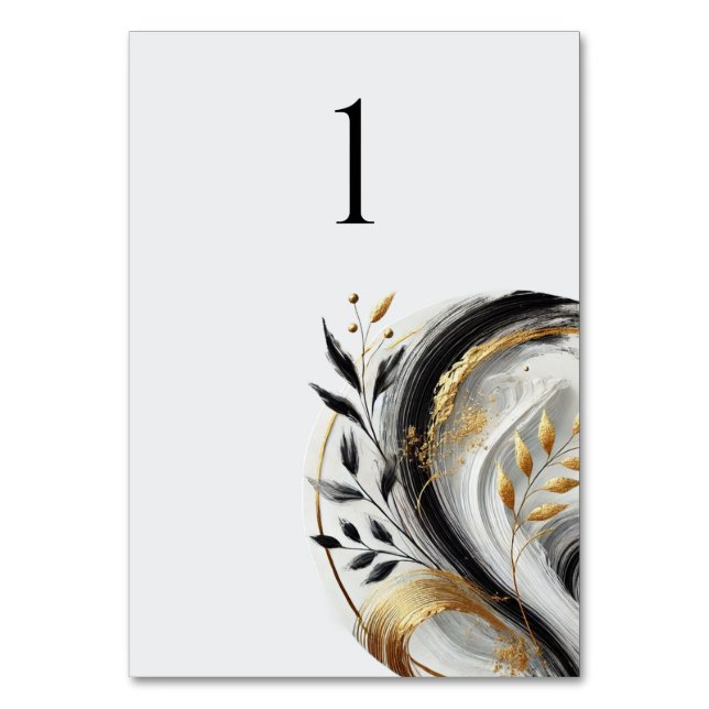 Tarjeta De Mesa Blanco negro moderno y oro- Botánico- (Anverso)
