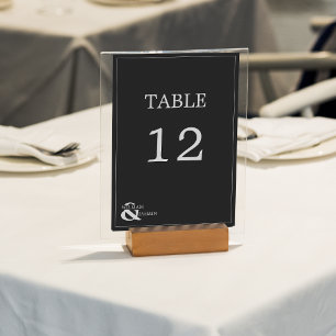 Tarjeta De Mesa Blanco negro moderno y único con Boda de nombres