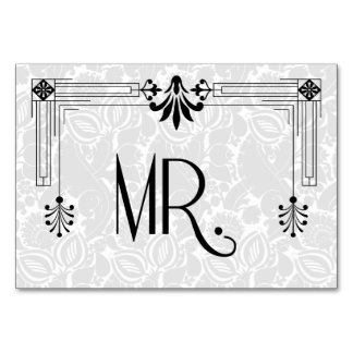 Tarjeta De Mesa Blanco Negro Roaring Boda Art Deco de los años 20
