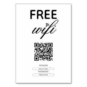 Tarjeta De Mesa Blanco negro Simple Wi-Fi gratis QR Code Place