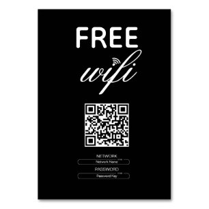 Tarjeta De Mesa Blanco negro Simple Wi-Fi gratis QR Code Place