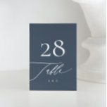 Tarjeta De Mesa Blanco sobre azul marino | Caligrafía Boda moderno<br><div class="desc">Blanco sobre azul marino | Caligrafía Número de cuadro Boda moderno - moderno e impresionante - parte de una colección</div>