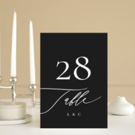 Tarjeta De Mesa Blanco sobre negro | Caligrafía Boda moderno