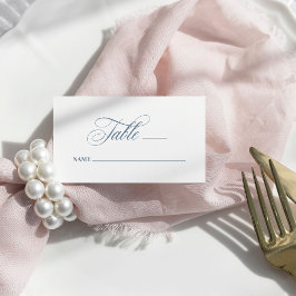 Tarjeta De Mesa Blanco y Azul Polvoriento | Boda Clásica de Lujo e