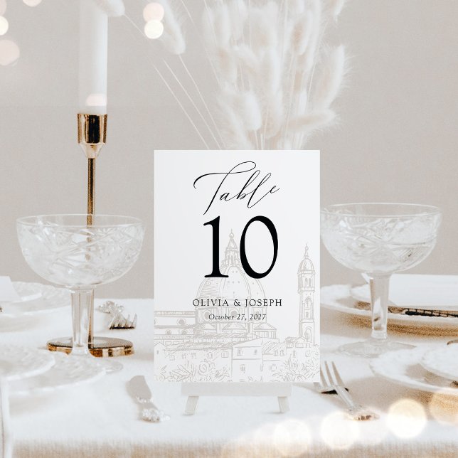 Tarjeta De Mesa Blanco y negro | Boda italiano ilustrado (Subido por el creador)