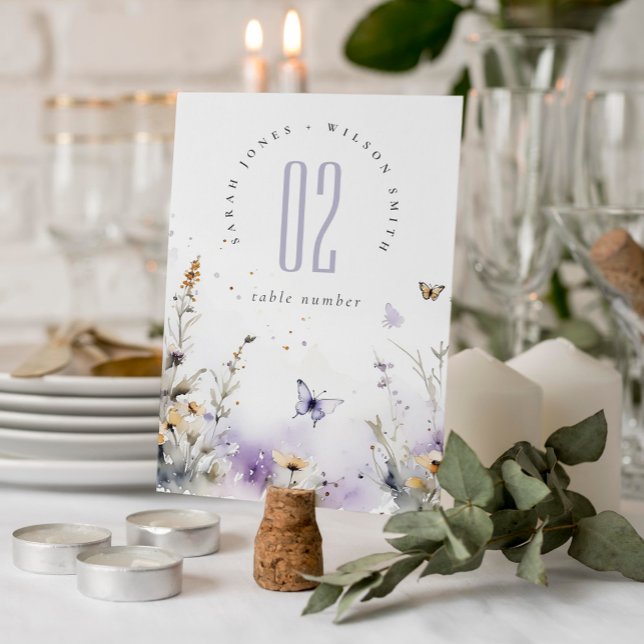 Tarjeta De Mesa Blanda Lilac Flor silvestre mariposa Boda Jardín (Subido por el creador)