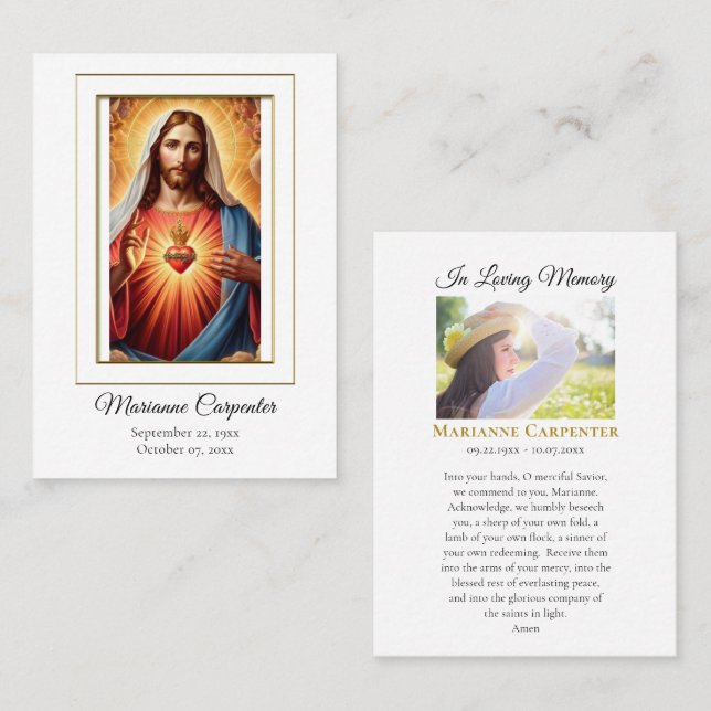 Tarjeta De Mesa Blessed Sacred Heart Jesus Memorial Prayer Card    (Anverso / Reverso)