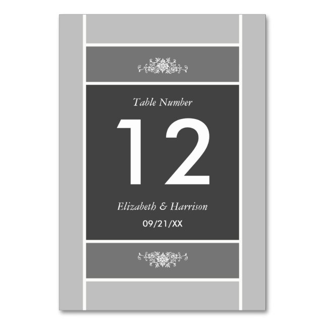 Tarjeta De Mesa Bloque Pastel Moderno - Gris Siver - Boda (Anverso)