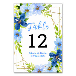 Tarjeta De Mesa Blue and Navy Flowers with Foliage 