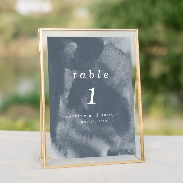 Tarjeta De Mesa Blue Boho Watercolor (Watercolor blue boho wash wedding suite elegant table number sign.)