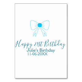 Tarjeta De Mesa Blue bow happy 21ᵉʳ cumpleaños date