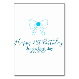 Tarjeta De Mesa Blue bow happy 21ᵉʳ cumpleaños date