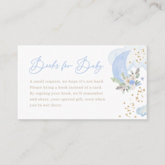 Tarjeta De Mesa Blue Boy Moon Baby Shower Books para bebé (Anverso)