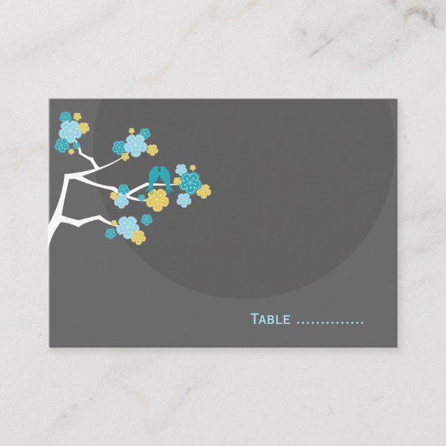 Tarjeta De Mesa Blue Cherry Blossoms Love Bird Boda Place Card (Anverso)