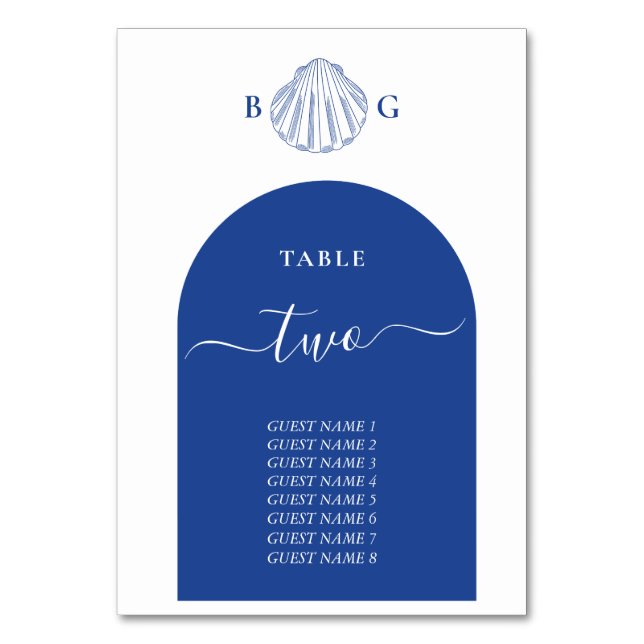 Tarjeta De Mesa Blue Clam Seashells Coastal Seaside Beach Wedding (Anverso)