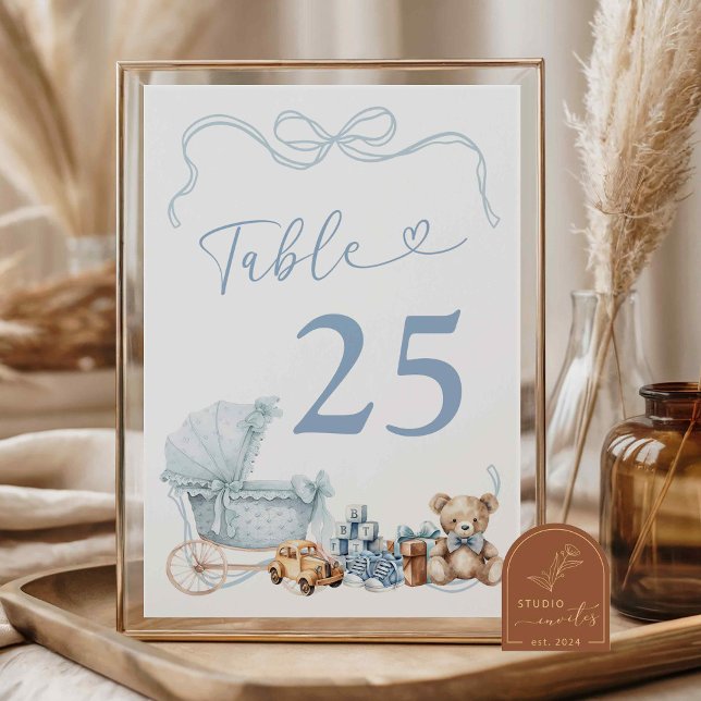 Tarjeta De Mesa Blue Coquette Carriage Baby Shower Table Number (Subido por el creador)