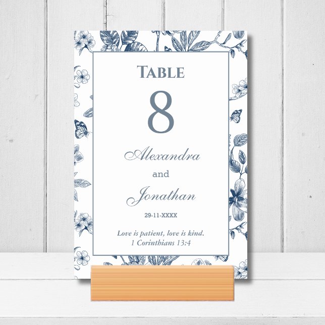 Tarjeta De Mesa Blue Floral Chinoiserie Christian Wedding    (Subido por el creador)